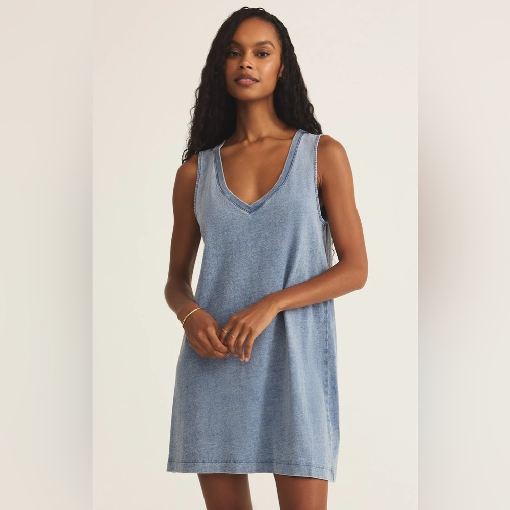 Z Supply Sloane V-Neck Jersey Denim Mini Dress